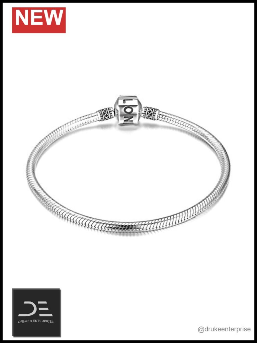 LONAGO Charm Bracelet 925 Sterling Silver Snake Chain White Gold Plated Jewelry